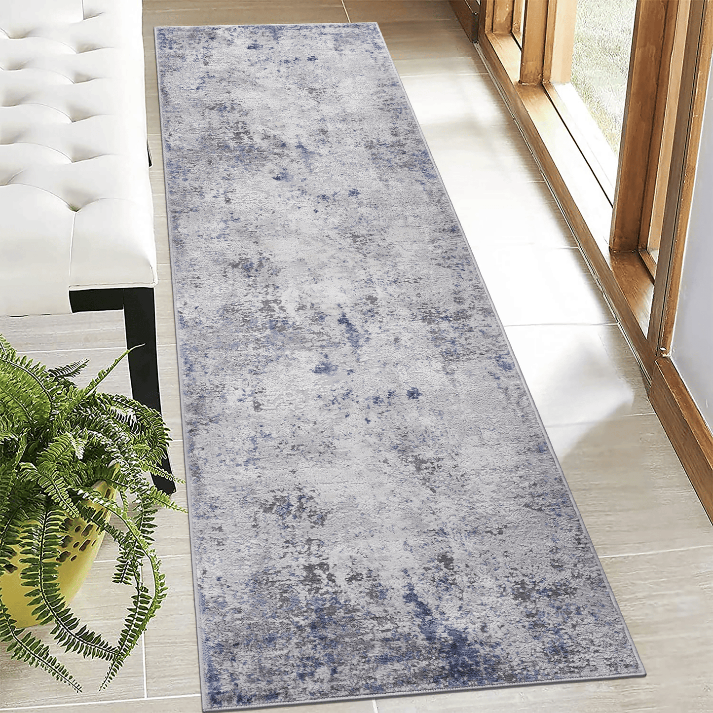 MARFI Collection 2X8 Silver / Blue / Abstract Runner Rug image 1