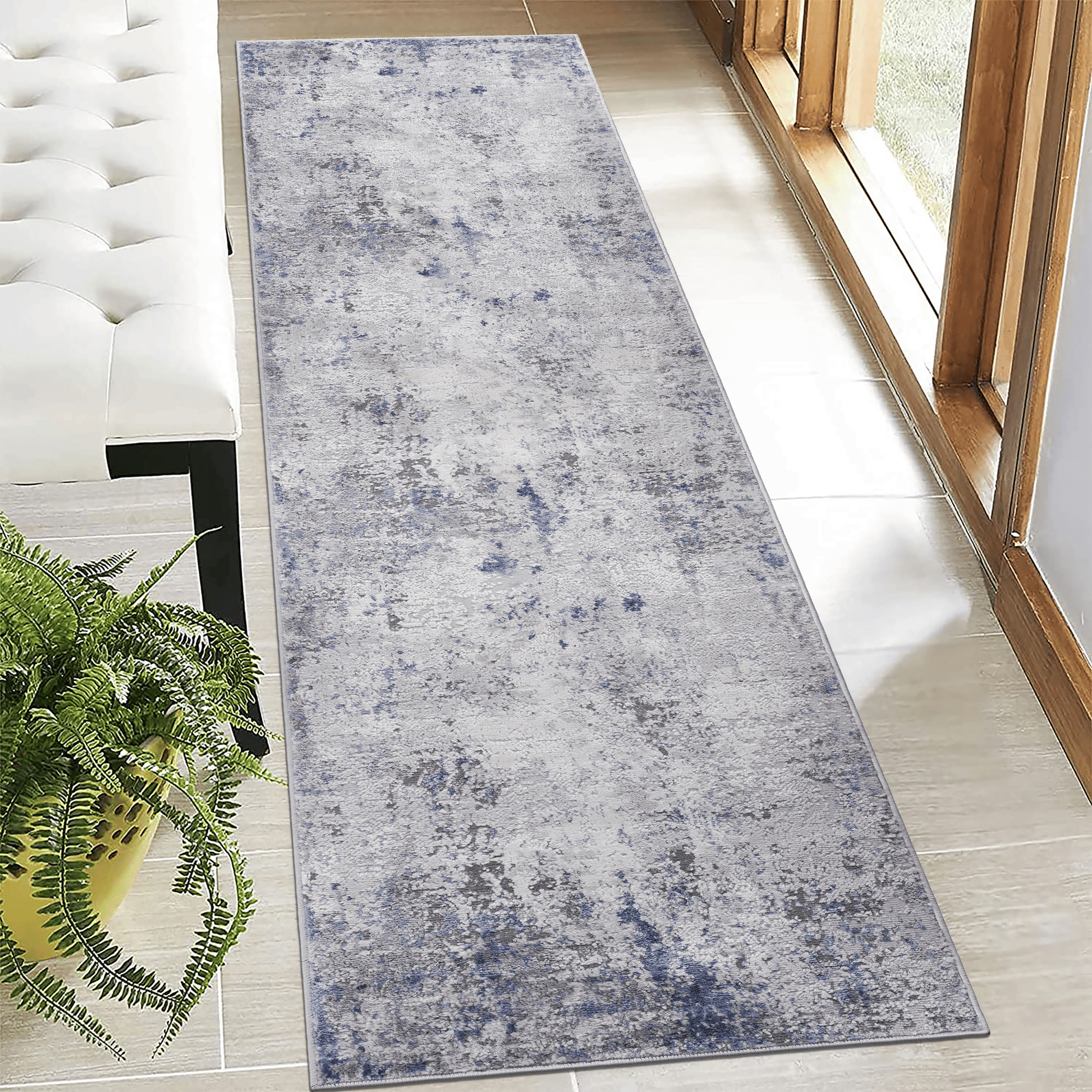 MARFI Collection 2X8 Silver / Blue / Abstract Runner Rug image 1