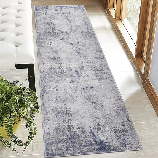 MARFI Collection 2X8 Silver / Blue / Abstract Runner Rug image 1