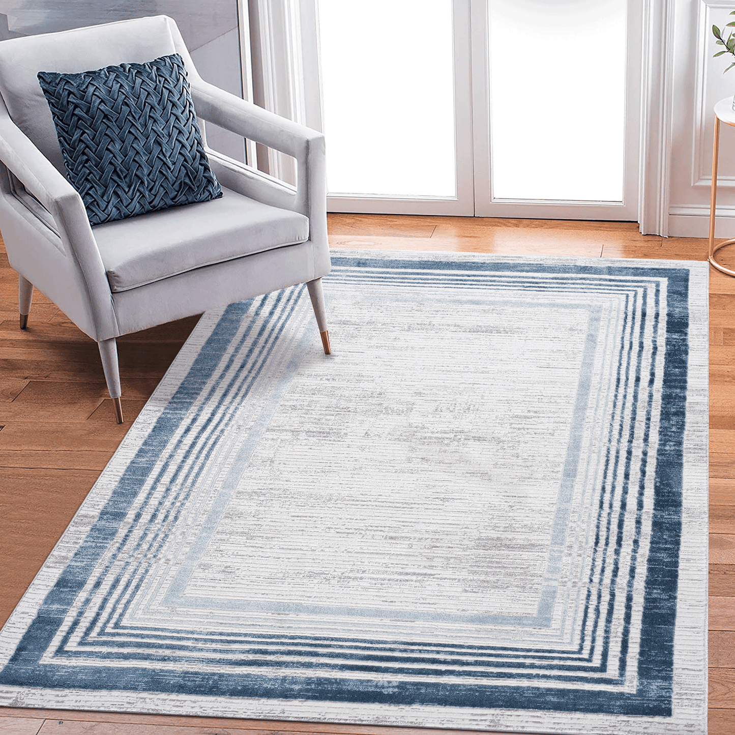 MARFI Collection 5X7 Blue / Ivory / Bordered Area Rug image 1