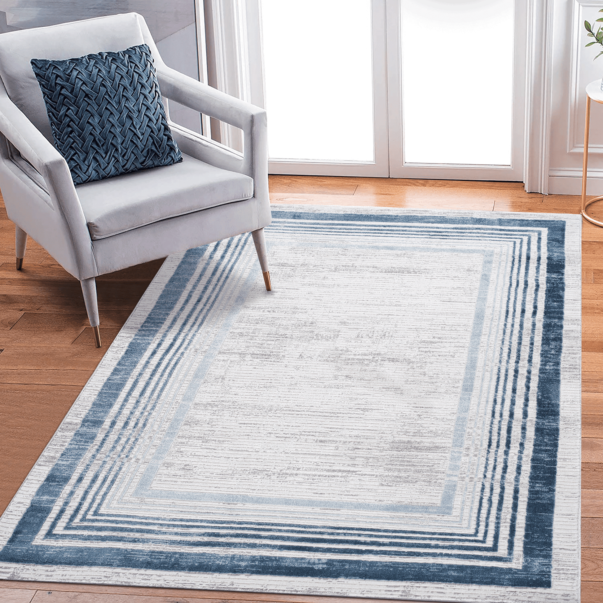 MARFI Collection 5X7 Blue / Ivory / Bordered Area Rug image 1