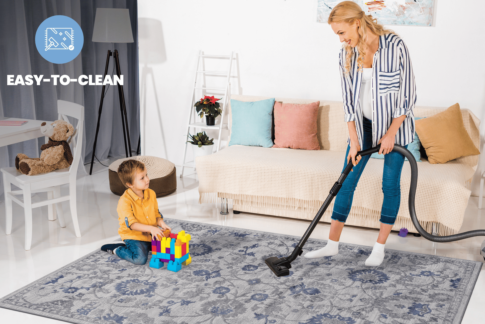 MARFI Collection 6X9 Blue / Silver / Oriental Area Rug image 5