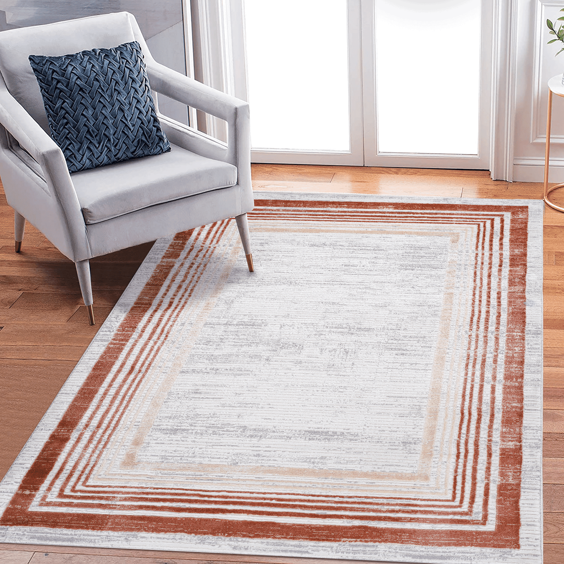 MARFI Collection 6X9 Brown / Ivory / Bordered Area Rug image 1