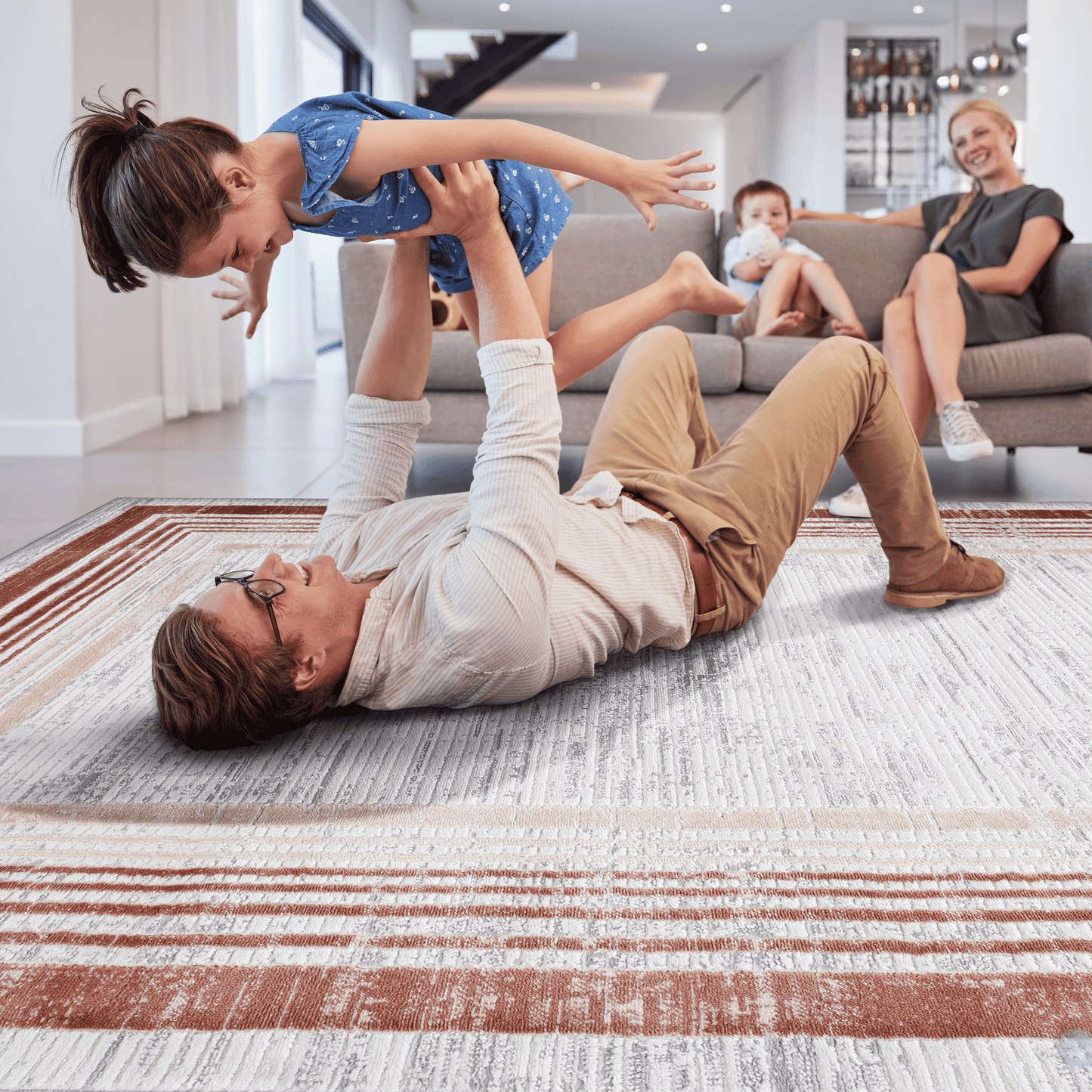 MARFI Collection 6X9 Brown / Ivory / Bordered Area Rug image 3