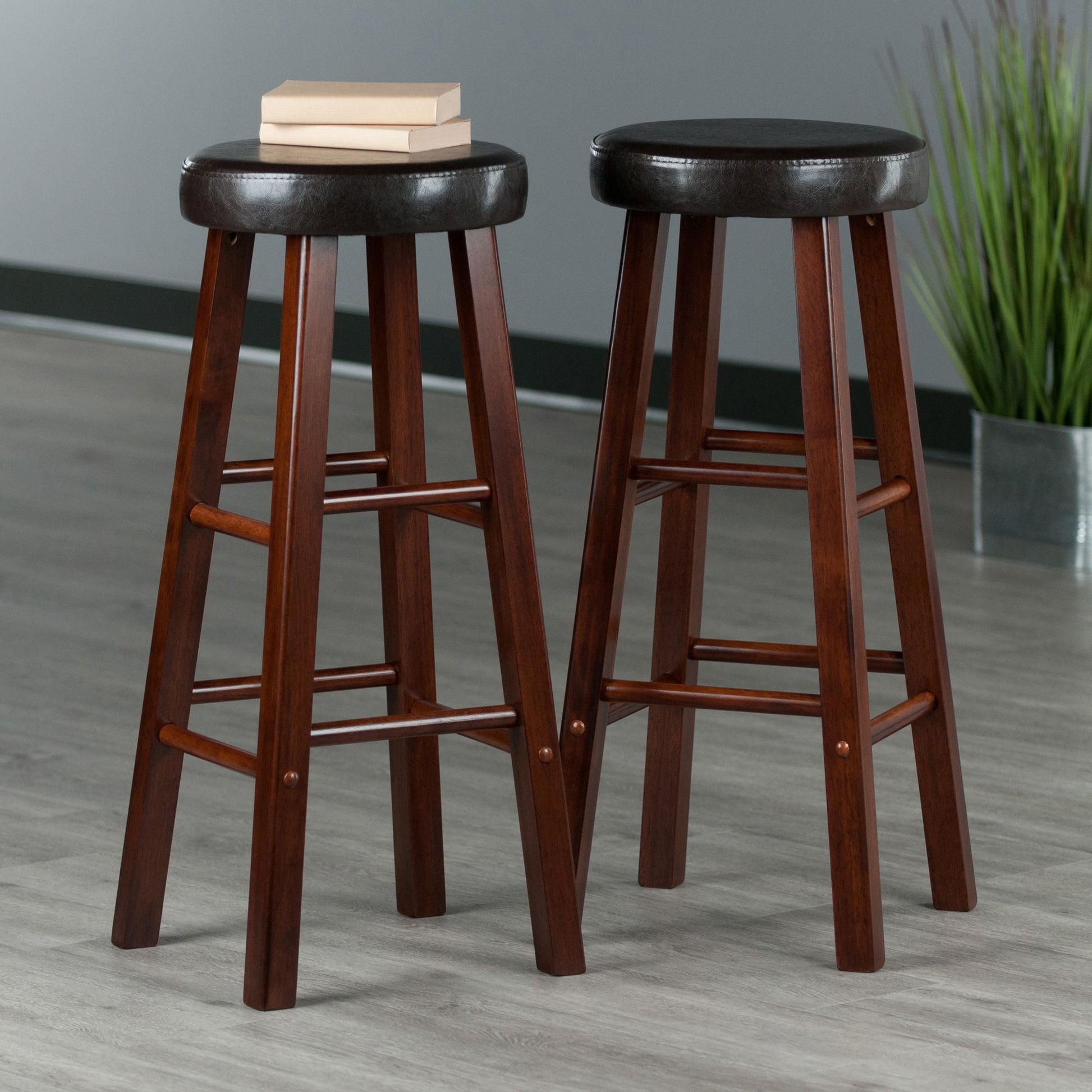 Maria 2-Pc Cushion Seat Bar Stool Set; Espresso & Walnut image 2