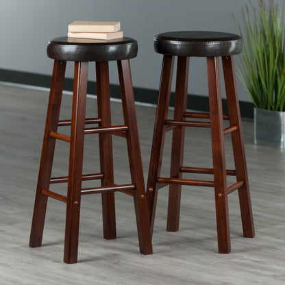 Maria 2-Pc Cushion Seat Bar Stool Set; Espresso & Walnut image 2