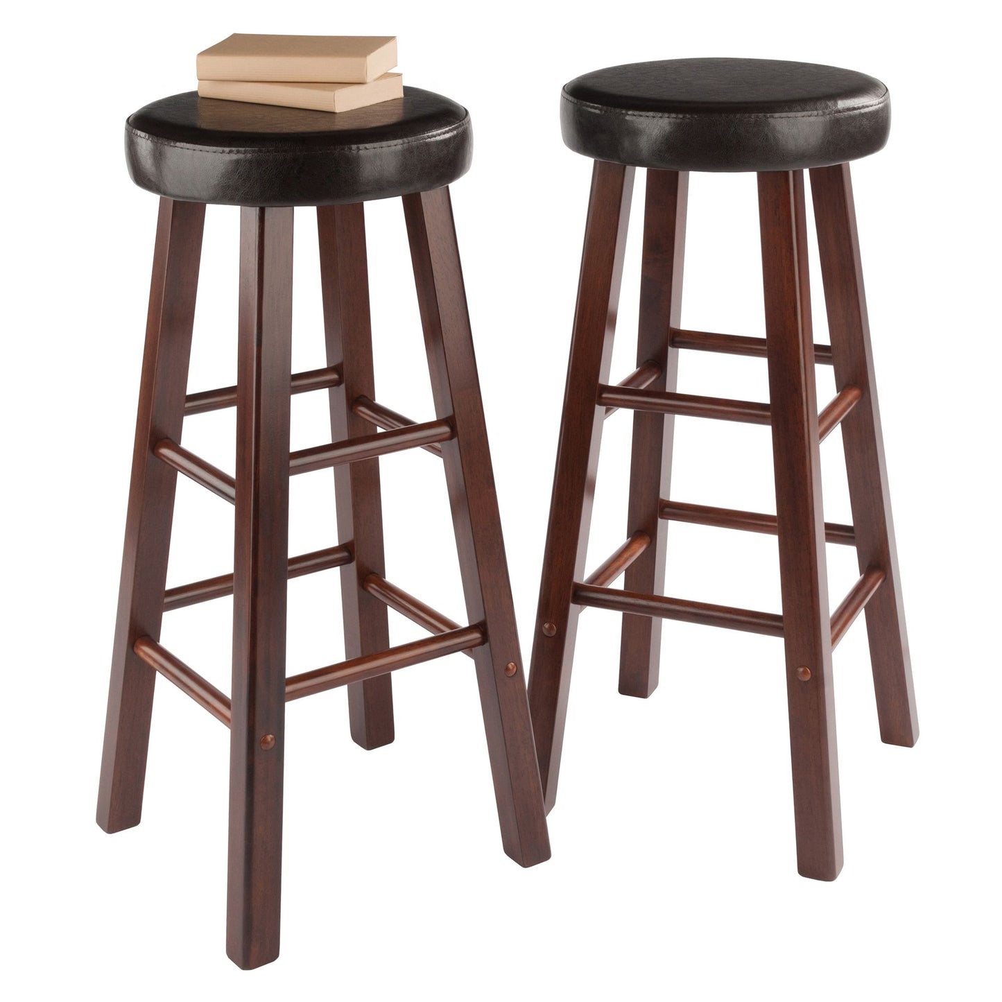 Maria 2-Pc Cushion Seat Bar Stool Set; Espresso & Walnut image 3