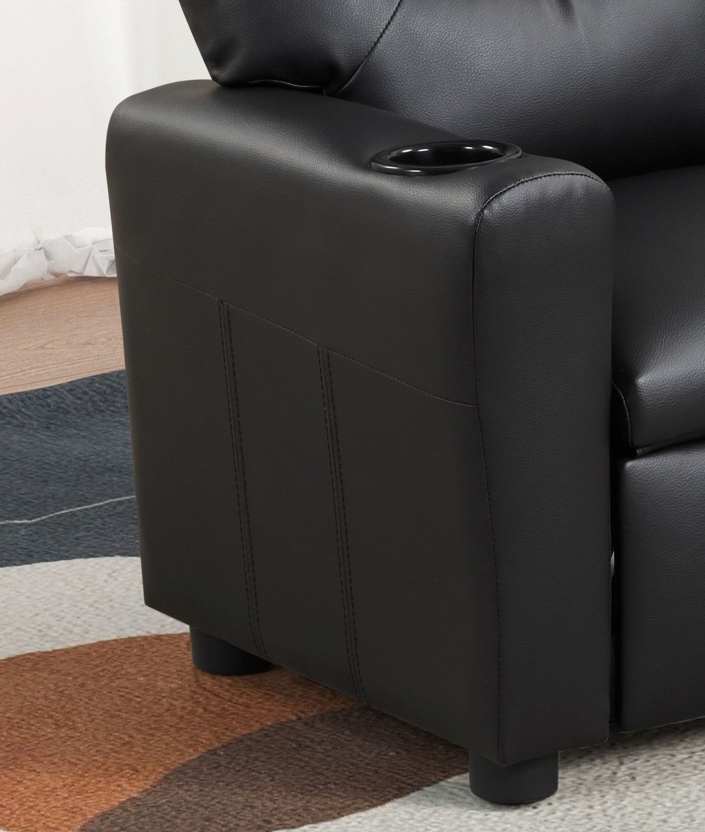 Marisa 23" Black PU Leather Kids Recliner Chair with Cupholder image 4