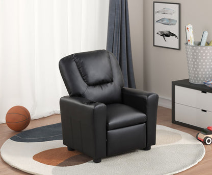 Marisa 23" Black PU Leather Kids Recliner Chair with Cupholder image 1