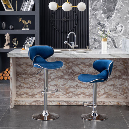 Masaccio Velvet Upholstered Adjustable Swivel Barstool, Set of 2, Blue image 6