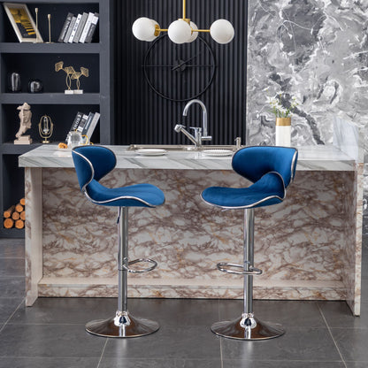 Masaccio Velvet Upholstered Adjustable Swivel Barstool, Set of 2, Blue image 4