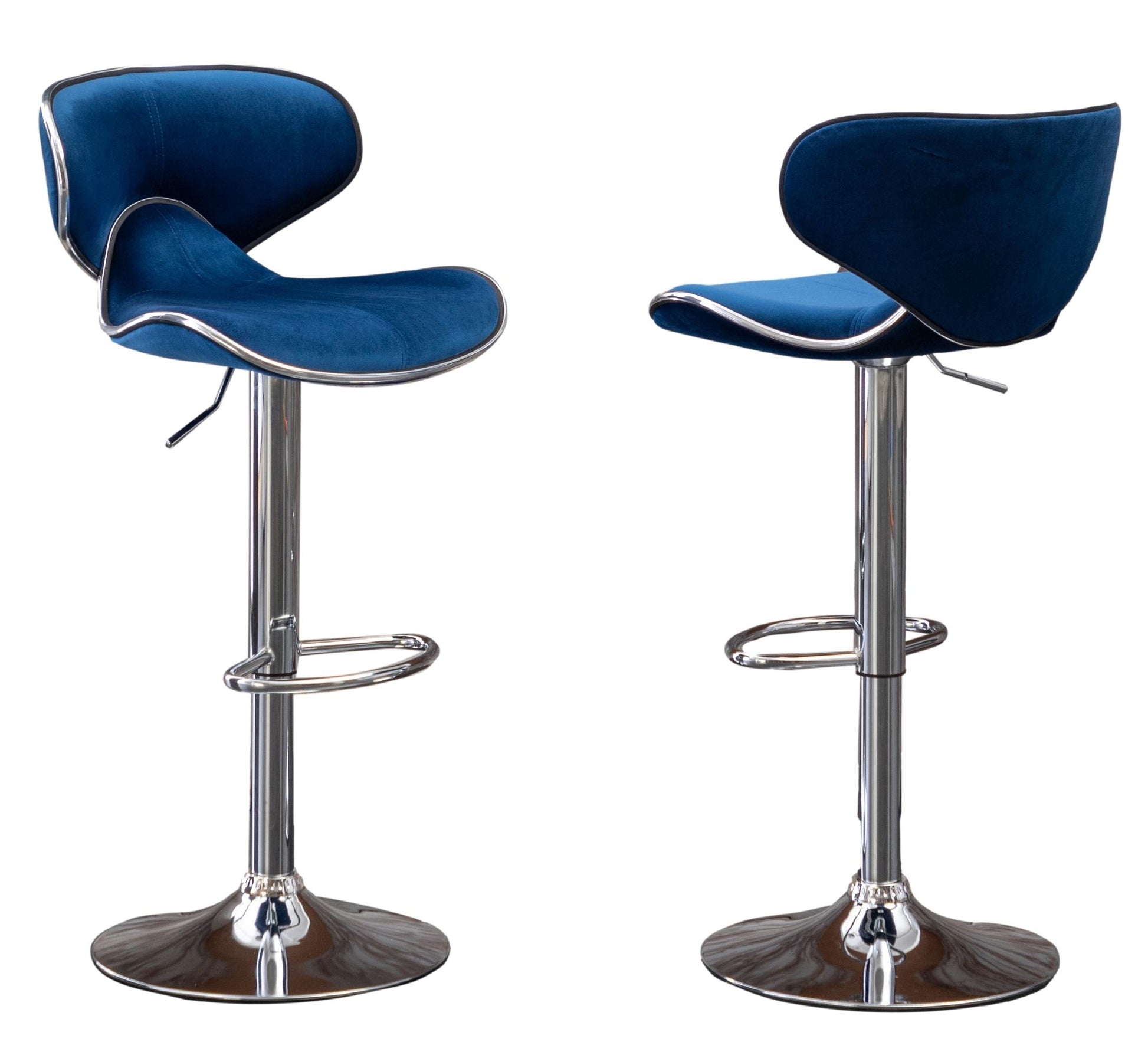 Masaccio Velvet Upholstered Adjustable Swivel Barstool, Set of 2, Blue image 16