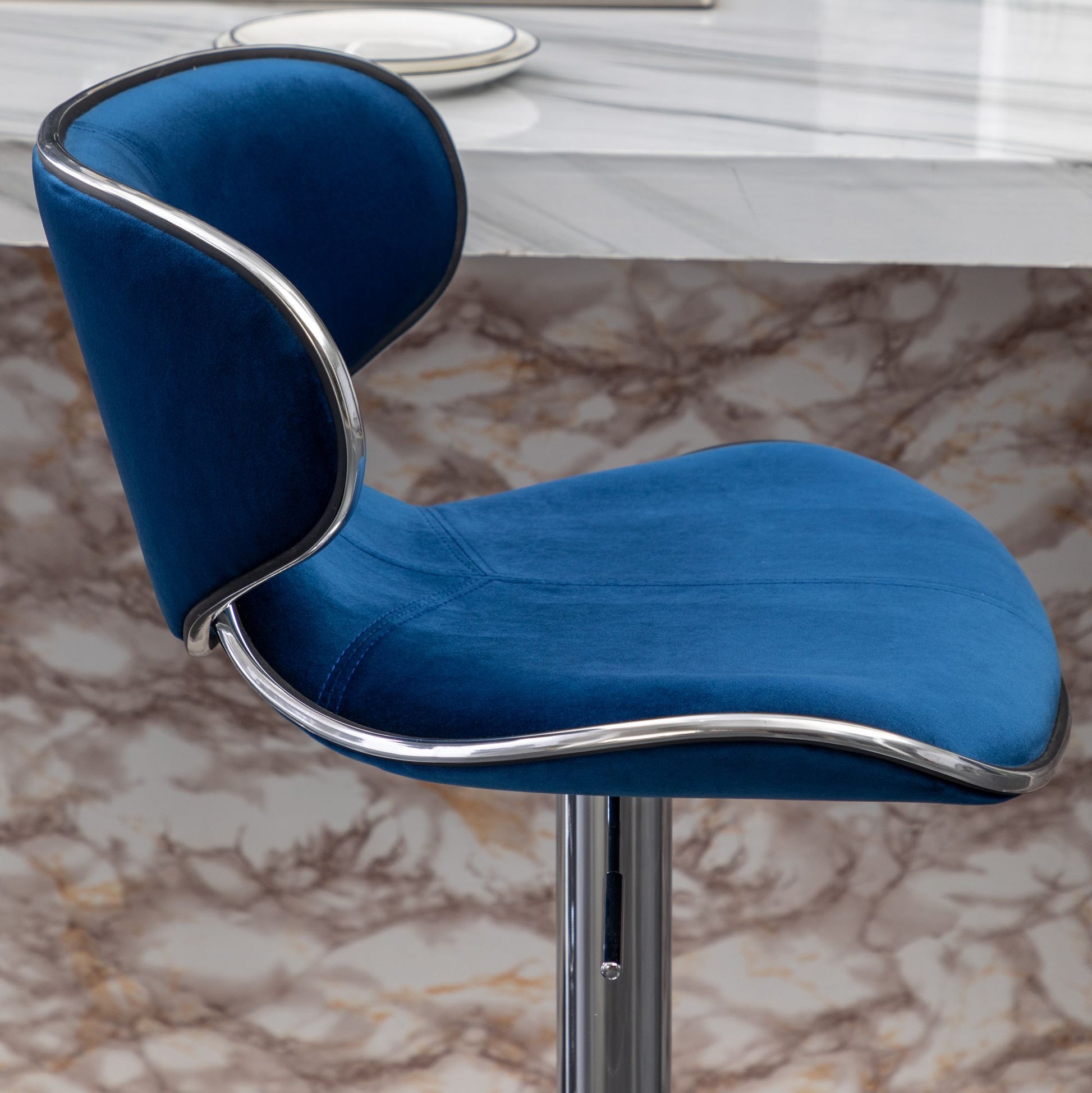 Masaccio Velvet Upholstered Adjustable Swivel Barstool, Set of 2, Blue image 13