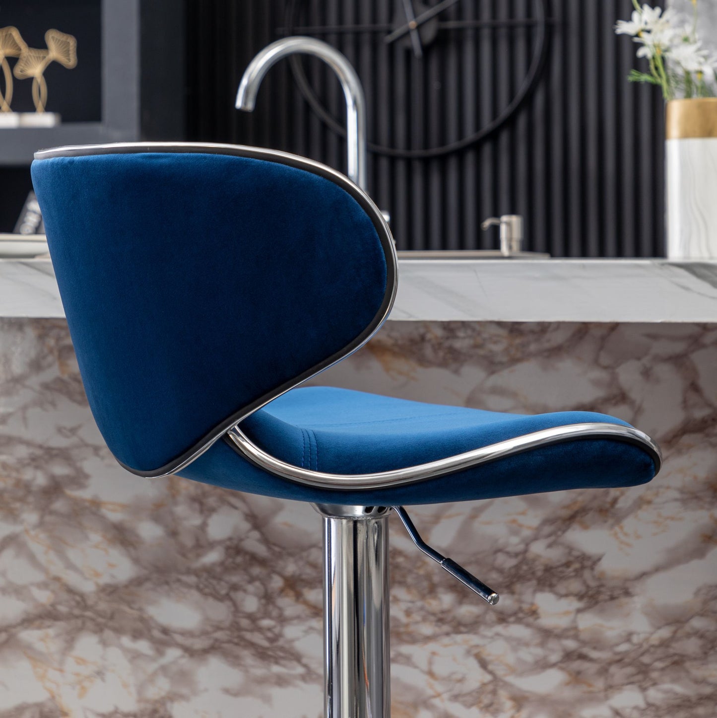 Masaccio Velvet Upholstered Adjustable Swivel Barstool, Set of 2, Blue image 12