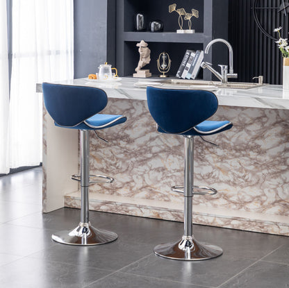 Masaccio Velvet Upholstered Adjustable Swivel Barstool, Set of 2, Blue image 5