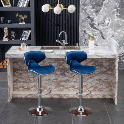 Masaccio Velvet Upholstered Adjustable Swivel Barstool, Set of 2, Blue image 3