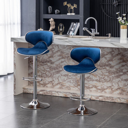 Masaccio Velvet Upholstered Adjustable Swivel Barstool, Set of 2, Blue image 2