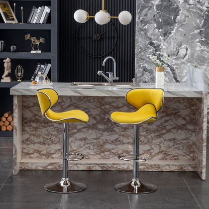 Masaccio Velvet Upholstered Adjustable Swivel Barstool, Set of 2, Yellow image 5