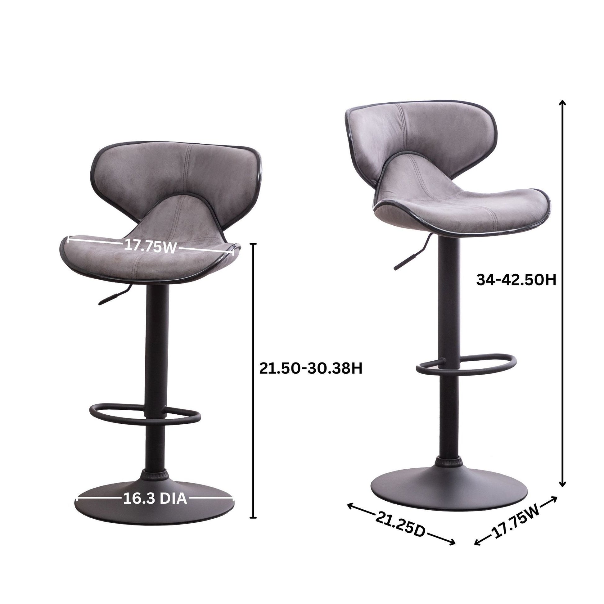 Masaccio Weathered Upholstery Airlift Adjustable Swivel Barstool with Chrome Base, Set of 2, Grey image 11