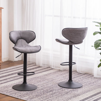 Masaccio Weathered Upholstery Airlift Adjustable Swivel Barstool with Chrome Base, Set of 2, Grey image 3