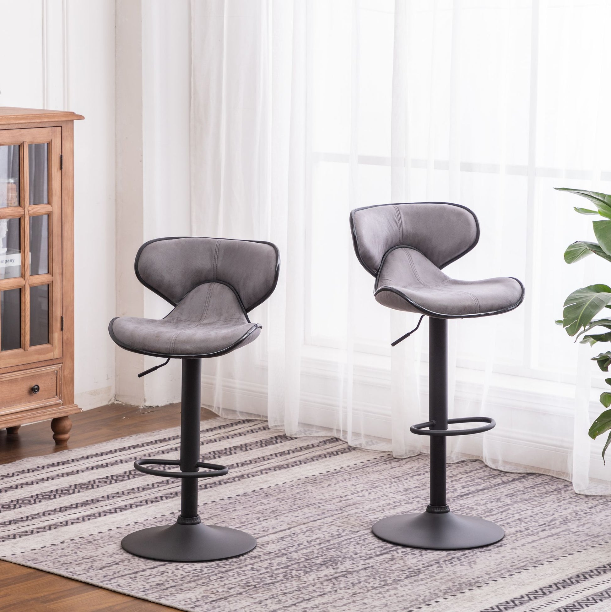 Masaccio Weathered Upholstery Airlift Adjustable Swivel Barstool with Chrome Base, Set of 2, Grey image 1