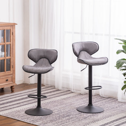 Masaccio Weathered Upholstery Airlift Adjustable Swivel Barstool with Chrome Base, Set of 2, Grey image 1