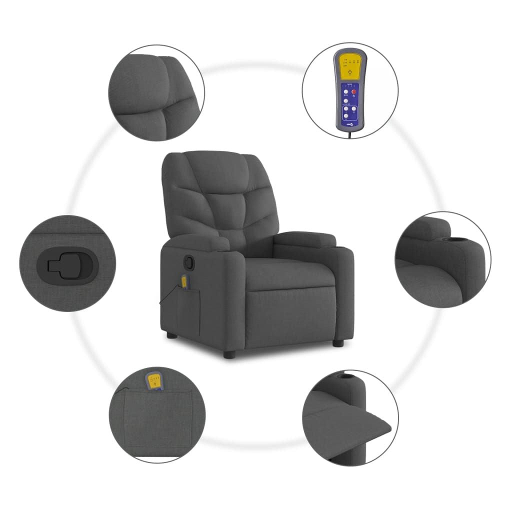 Massage Recliner Chair Dark Gray Fabric image 8