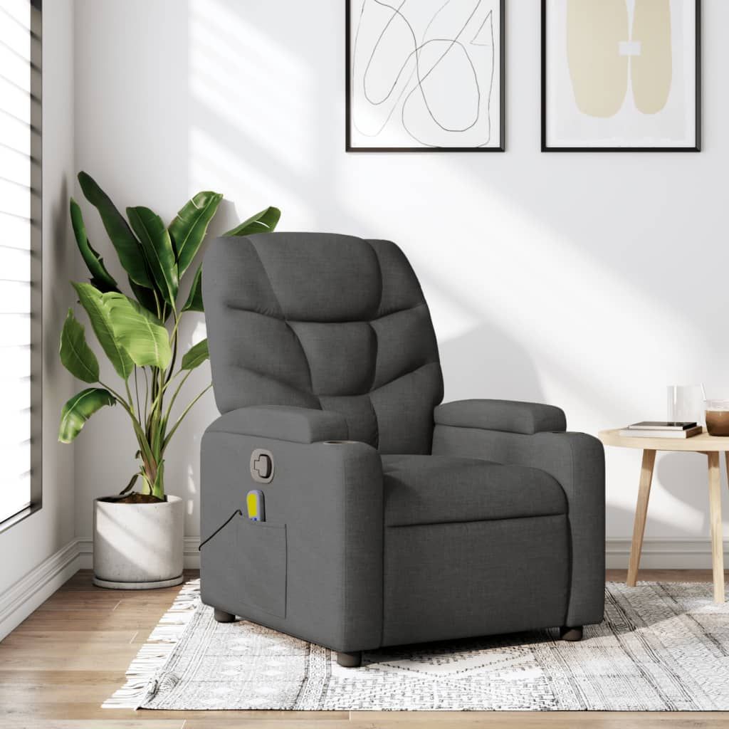 Massage Recliner Chair Dark Gray Fabric image 1