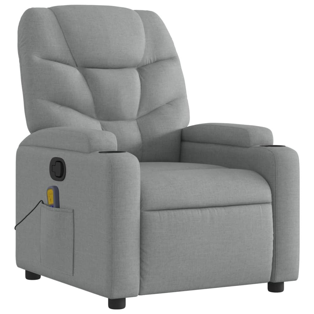 Massage Recliner Chair Light Gray Fabric image 3