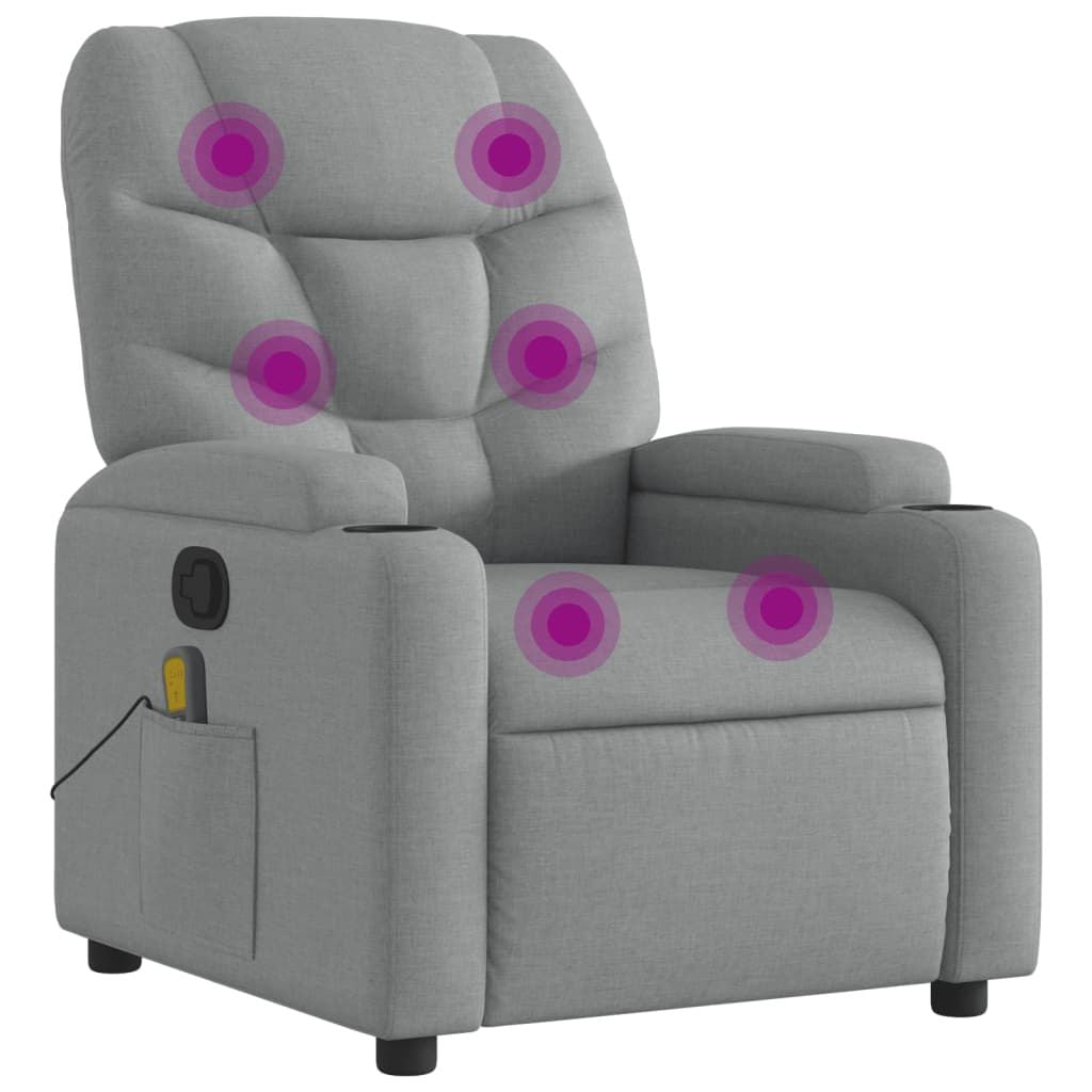 Massage Recliner Chair Light Gray Fabric image 2