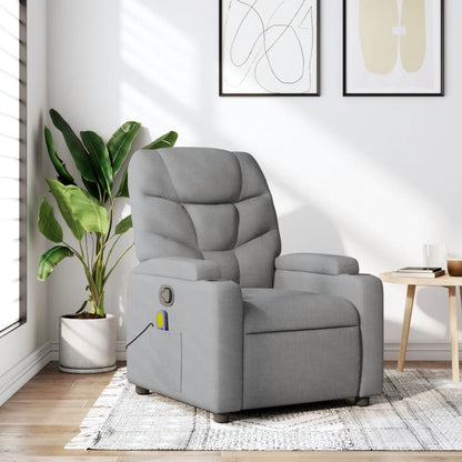 Massage Recliner Chair Light Gray Fabric image 1