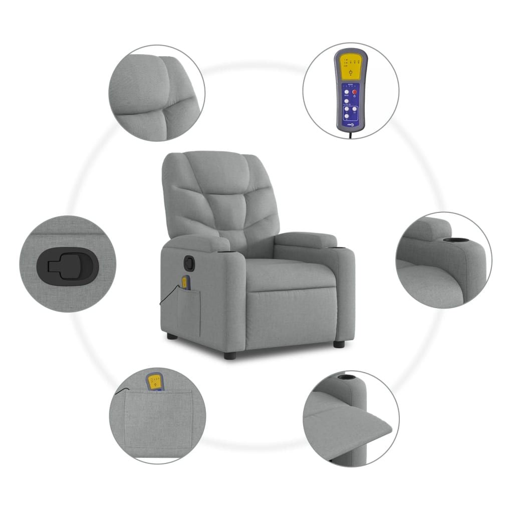Massage Recliner Chair Light Gray Fabric image 8