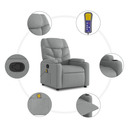 Massage Recliner Chair Light Gray Fabric image 8