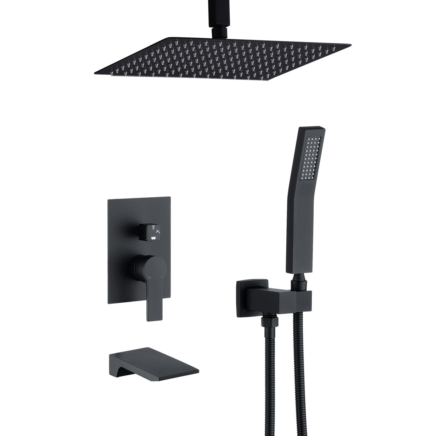 Matte Black 10 inches  Rain Shower Faucet Sets Complete With Shower System image 1