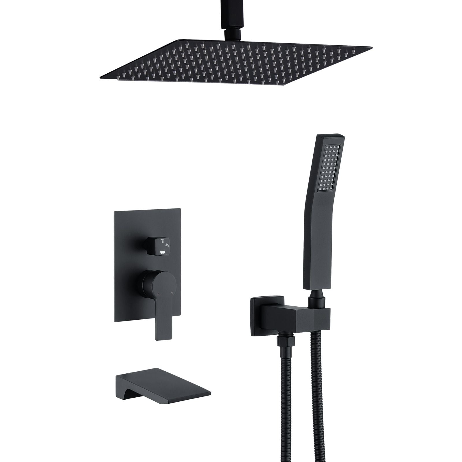 Matte Black 10 inches  Rain Shower Faucet Sets Complete With Shower System image 1