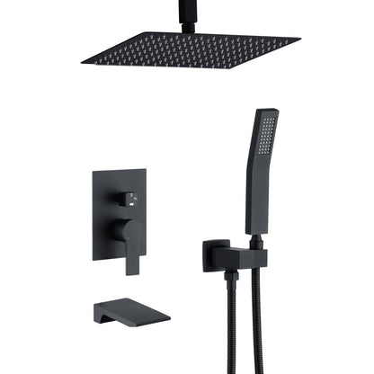 Matte Black 10 inches  Rain Shower Faucet Sets Complete With Shower System image 1