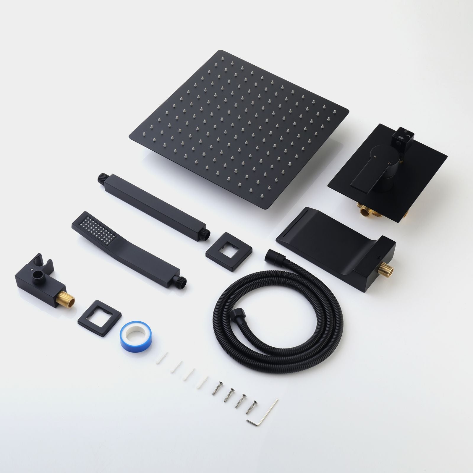 Matte Black 10 inches  Rain Shower Faucet Sets Complete With Shower System image 8