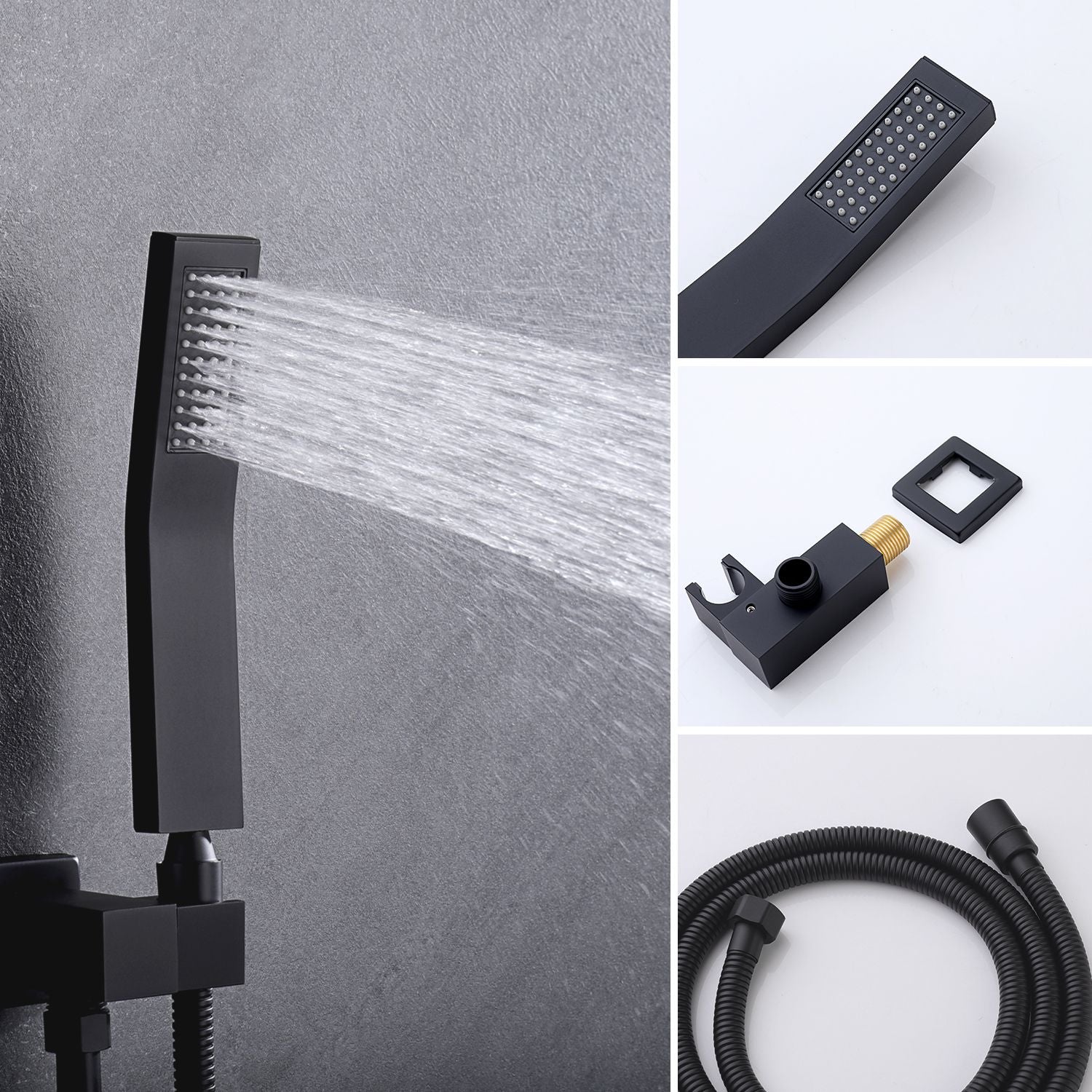 Matte Black 10 inches  Rain Shower Faucet Sets Complete With Shower System image 5