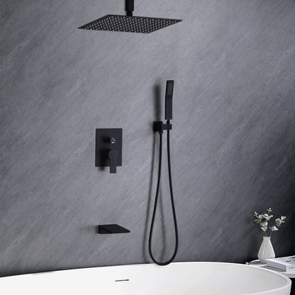 Matte Black 10 inches  Rain Shower Faucet Sets Complete With Shower System image 2