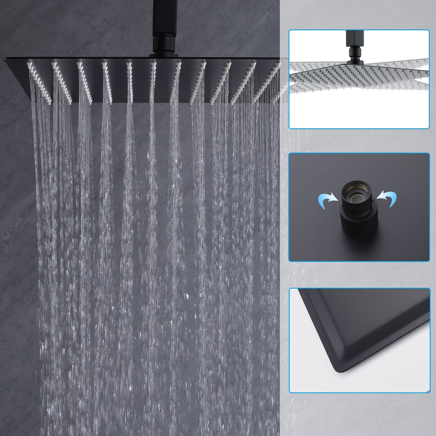 Matte Black 12 inches Rain Shower Faucet Sets with Waterfall Tub Spout and Handheld Shower Head image 4