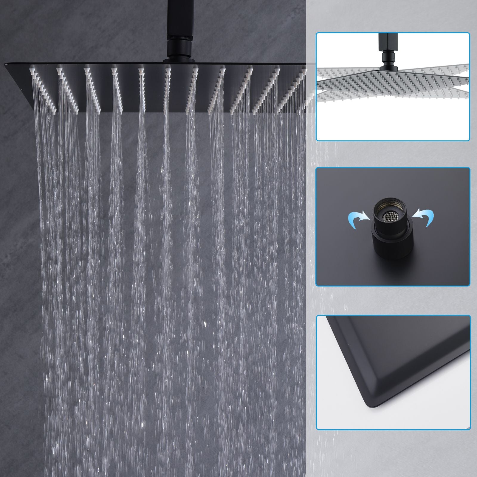 Matte Black 12 inches Rain Shower Faucet Sets with Waterfall Tub Spout and Handheld Shower Head image 4