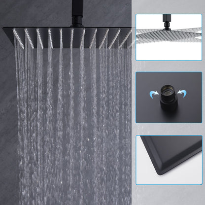 Matte Black 12 inches Rain Shower Faucet Sets with Waterfall Tub Spout and Handheld Shower Head image 4