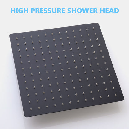 Matte Black 12 inches Rain Shower Faucet Sets with Waterfall Tub Spout and Handheld Shower Head image 6
