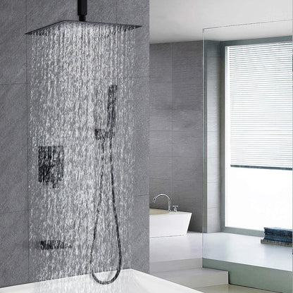 Matte Black 12 inches Rain Shower Faucet Sets with Waterfall Tub Spout and Handheld Shower Head image 3
