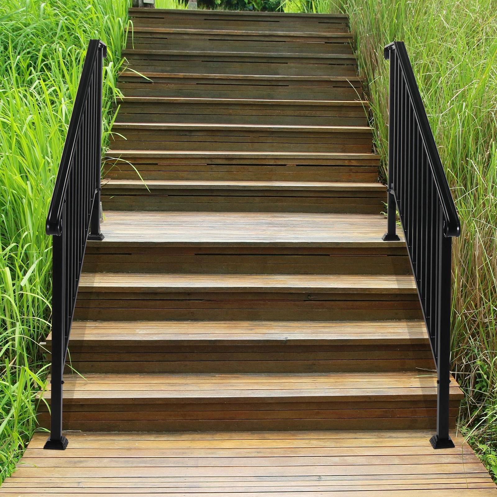 Matte Black Outdoor 4 Level Iron Handrail image 3