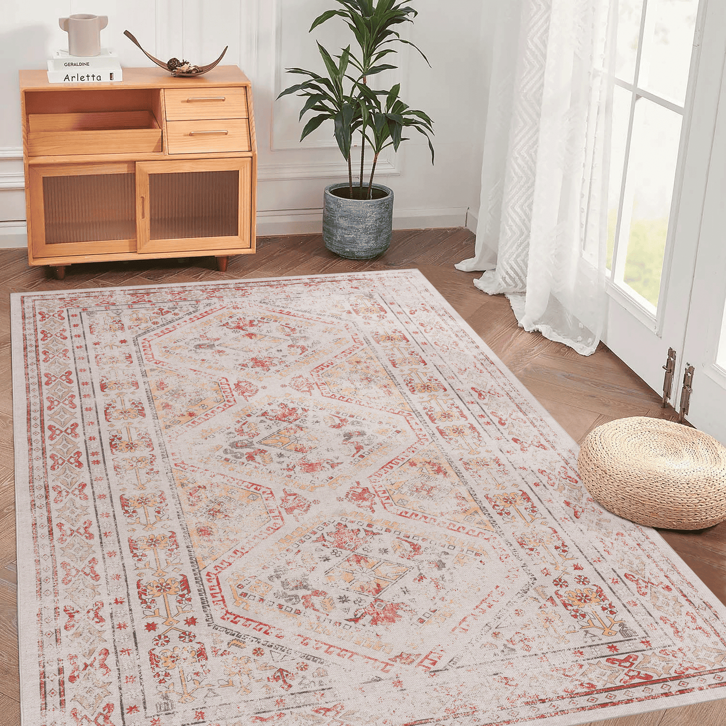 MAVAL Beige Washable Rug 6x9 Area Rug (Beige, 6' x 9') image 1
