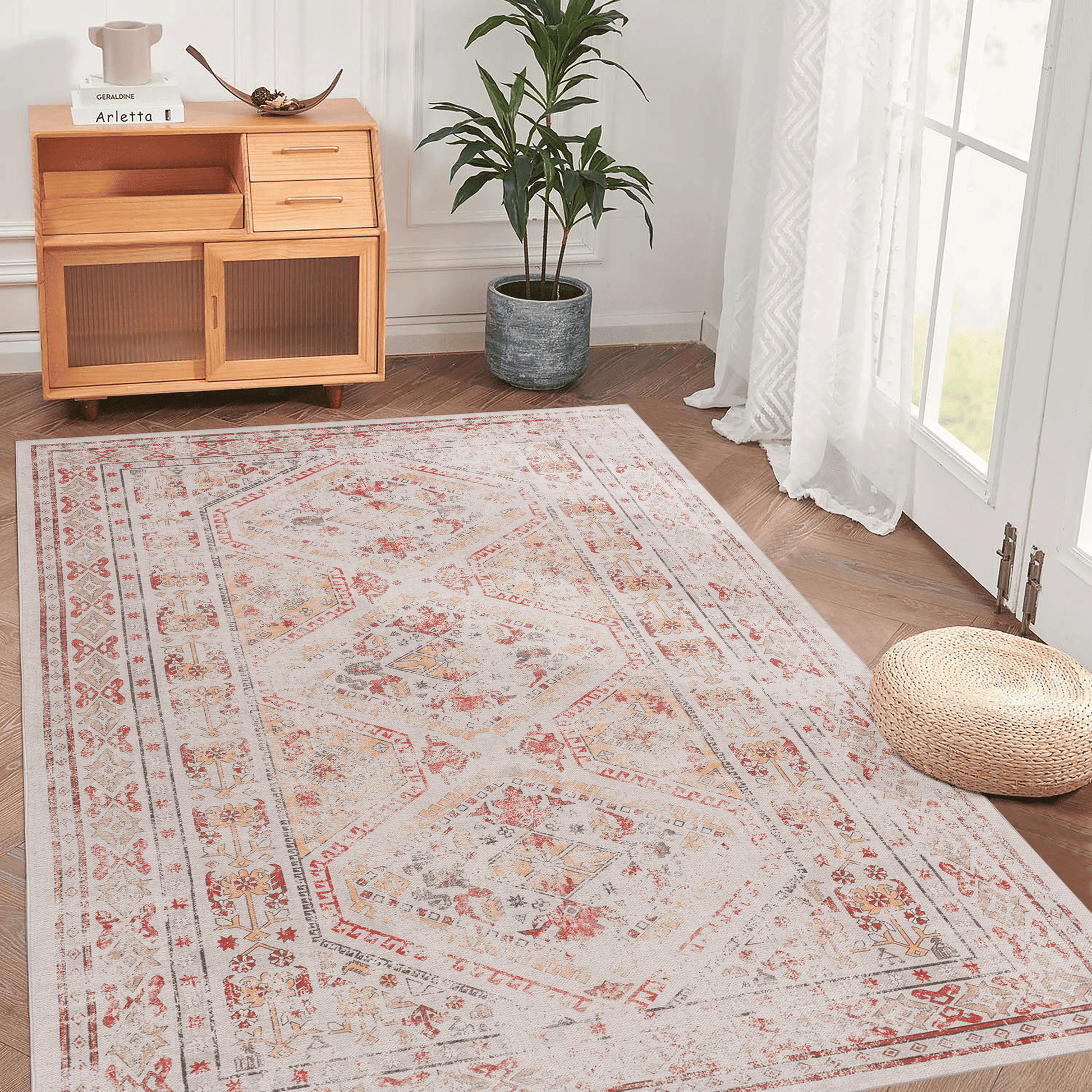 MAVAL Beige Washable Rug 6x9 Area Rug (Beige, 6' x 9') image 1
