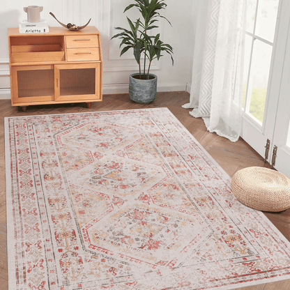 MAVAL Beige Washable Rug 6x9 Area Rug (Beige, 6' x 9') image 1