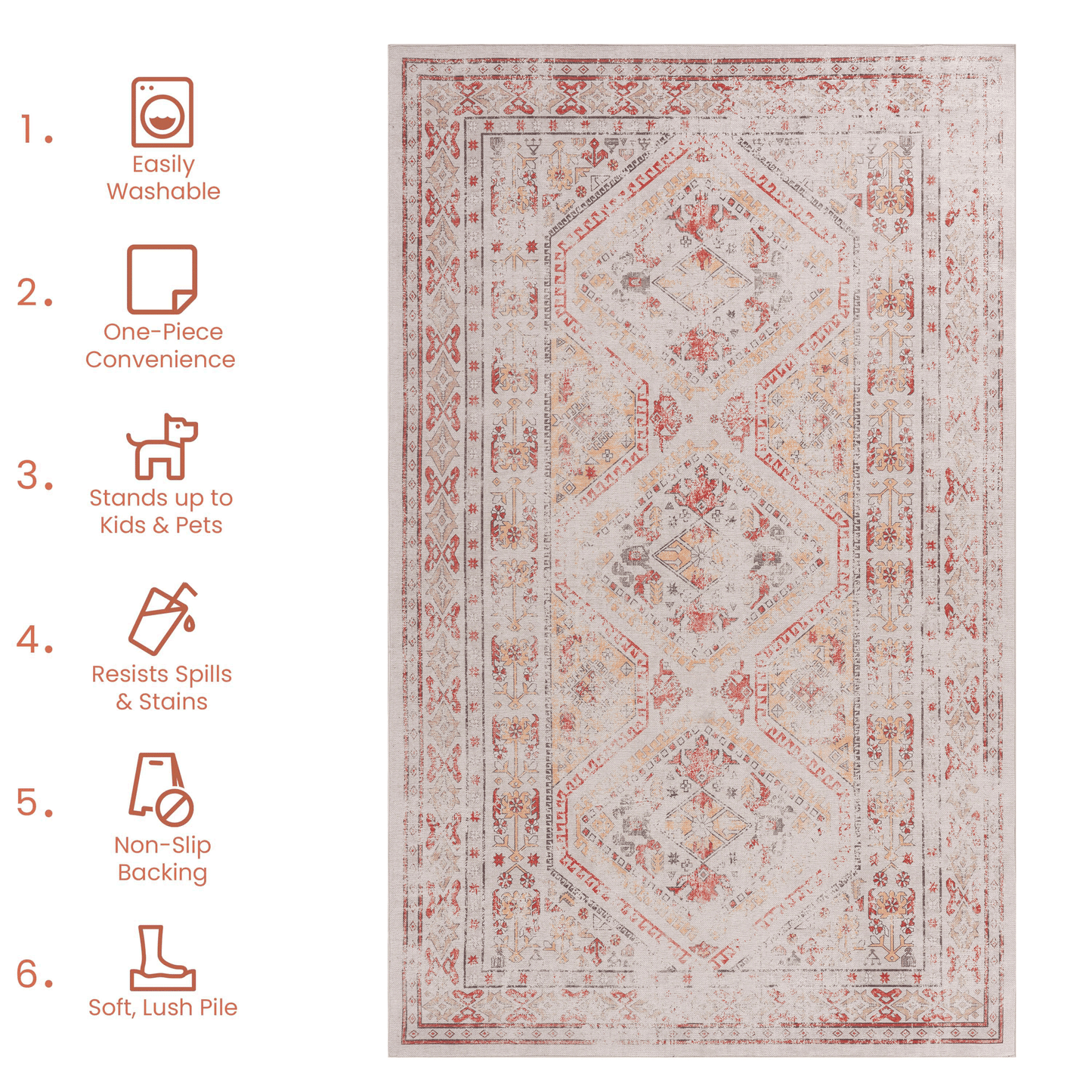 MAVAL Beige Washable Rug 6x9 Area Rug (Beige, 6' x 9') image 7