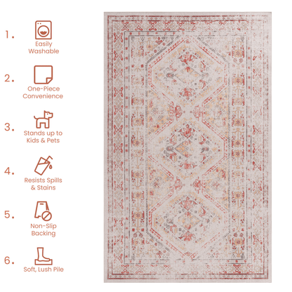 MAVAL Beige Washable Rug 6x9 Area Rug (Beige, 6' x 9') image 7